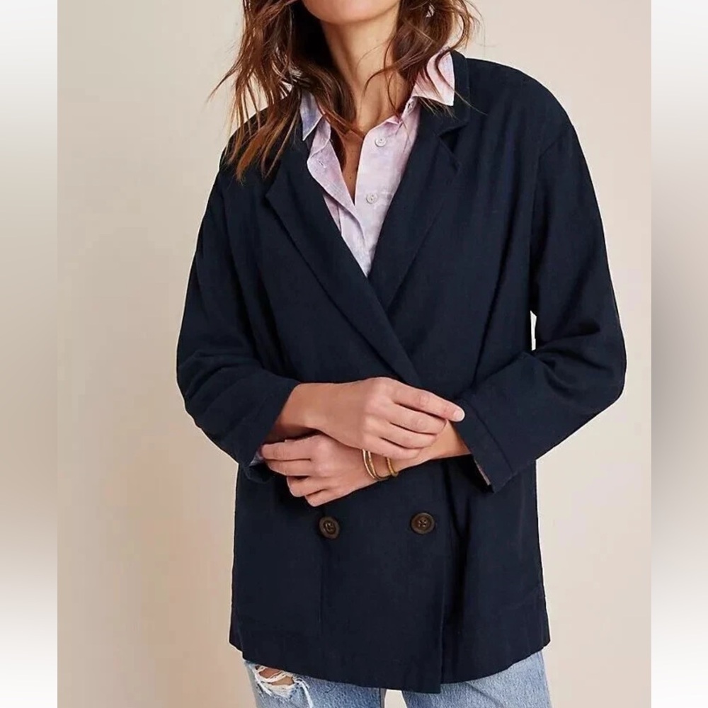 Anthropologie Amadi Double Breasted oversized rayon/linen blend in navy Size S